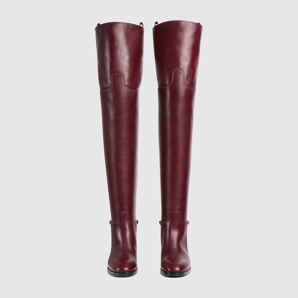 Women s slim Horsebit knee high boot in bordeaux leather GUCCI US