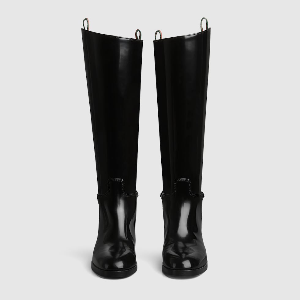 Women s slim Horsebit boot in black shiny leather GUCCI MX