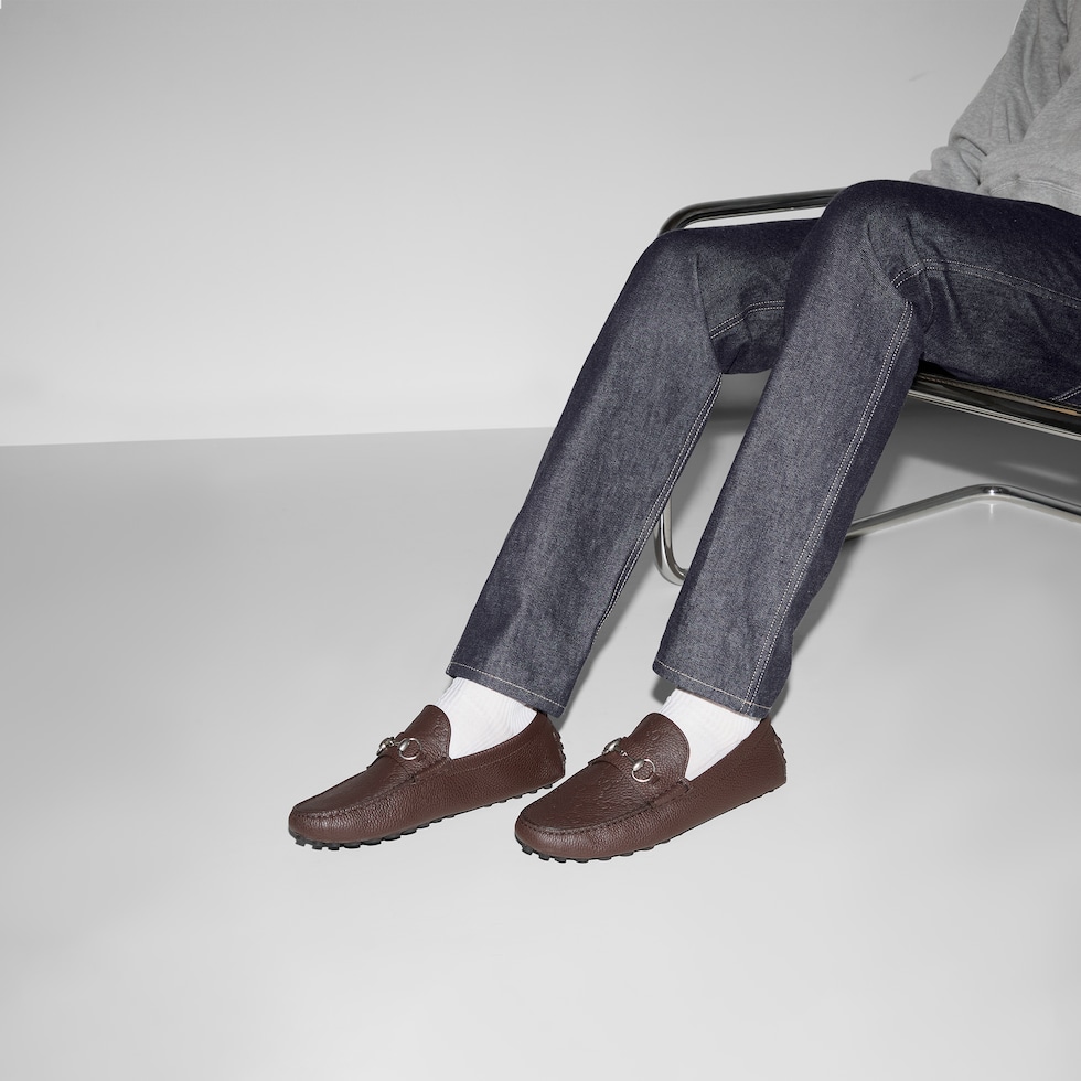 Men's driver with Horsebit in dark brown GG leather | GUCCI® US