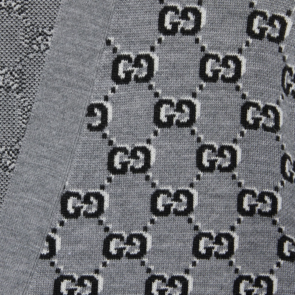 Wool jacquard cardigan with GG Shadow in grey and multicolor
