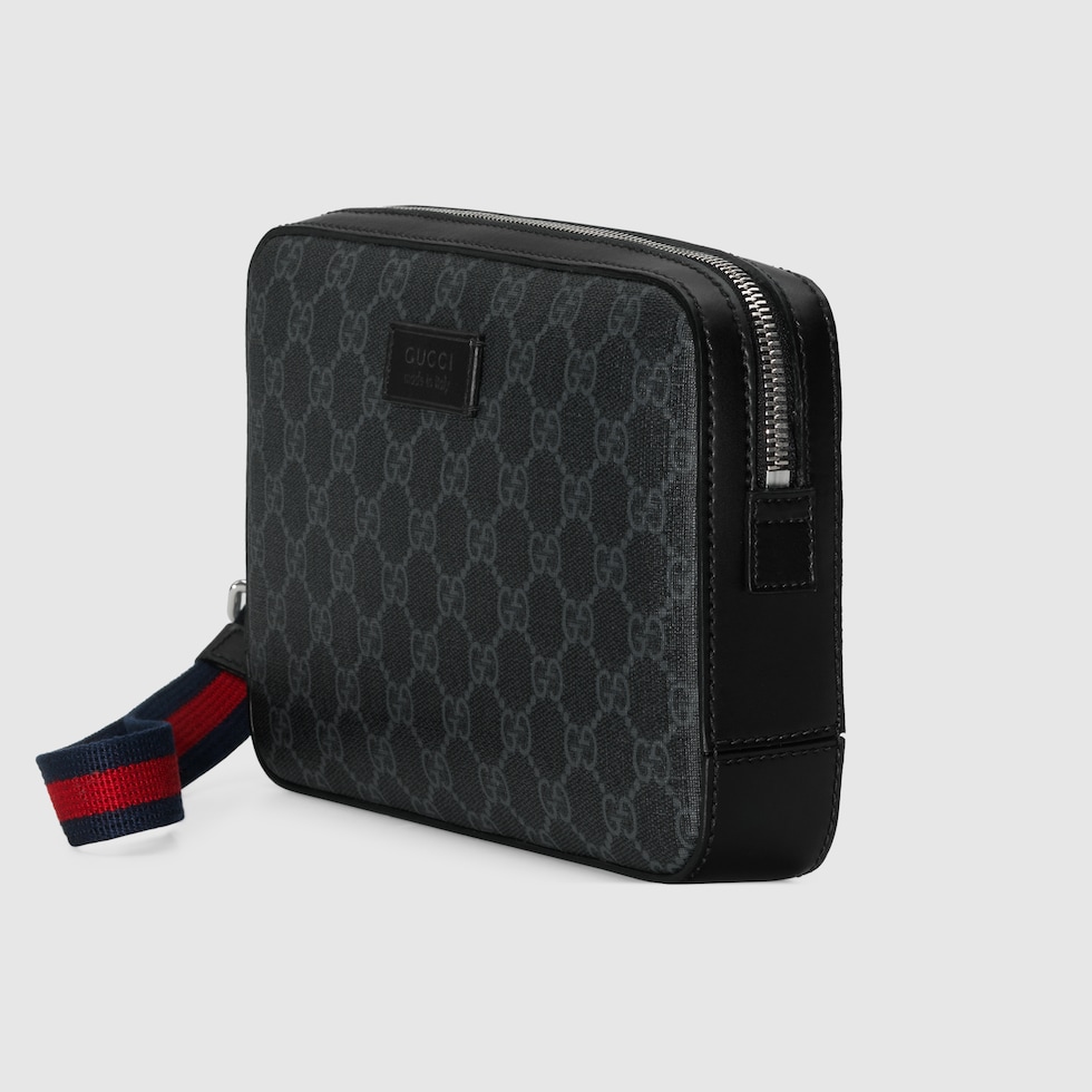 GUCCI　グッチ　バッグ　ポーチ　黒　モノグラム柄　皮革×布【A31】 GUCCI グッチ バッグ ポーチ 黒 モノグラム柄 皮革×布【A31
