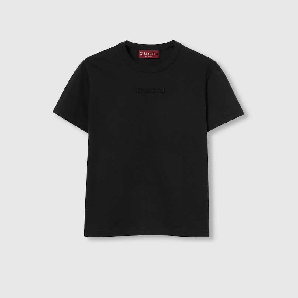 Printed cotton jersey T-shirt in navy | GUCCI® US