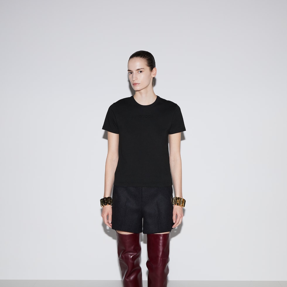 【グッチ】Gg t-shirt Cotton jersey T-shirt with Interlocking G in black | GUCCI® US