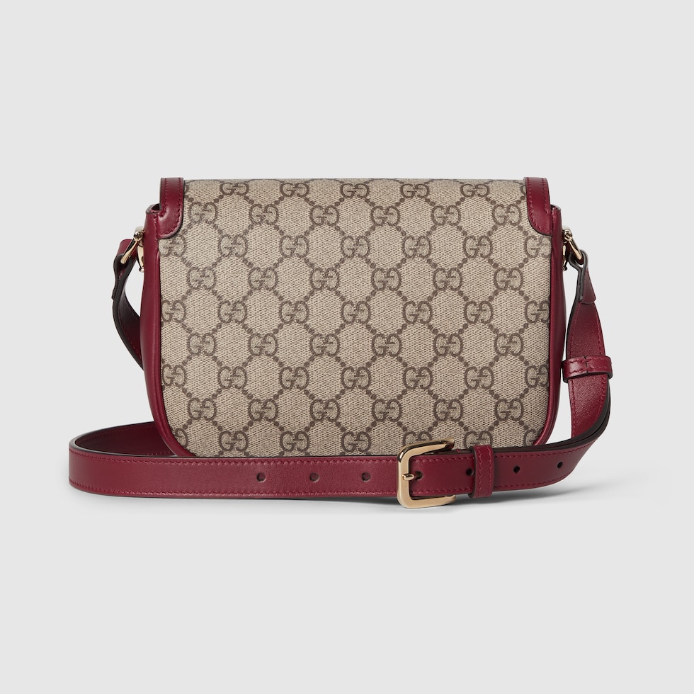 Gucci Horsebit 1955 Soft mini shoulder bag in beige and Rosso Ancora fabric GUCCI Canada