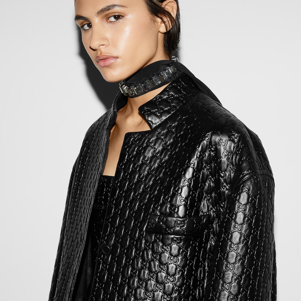 GG embossed leather jacket in black GUCCI GR