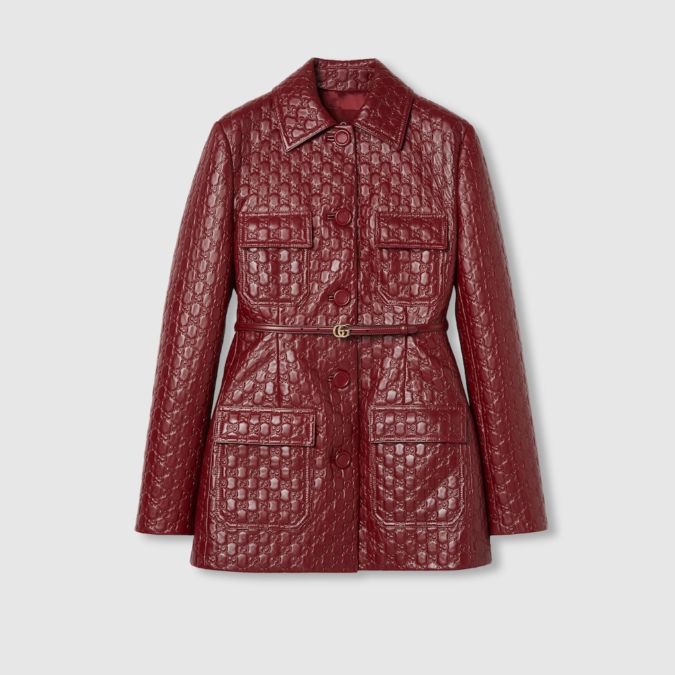 GG embossed leather jacket in Gucci Rosso Ancora red | GUCCI® US