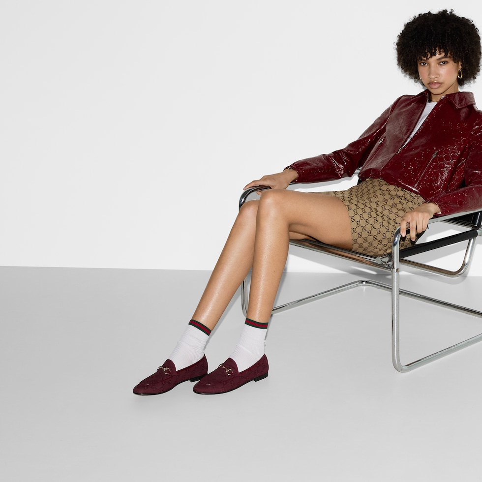 Gucci Jordaan Loafer in GG Canvas in Rosso Ancora GUCCI DE