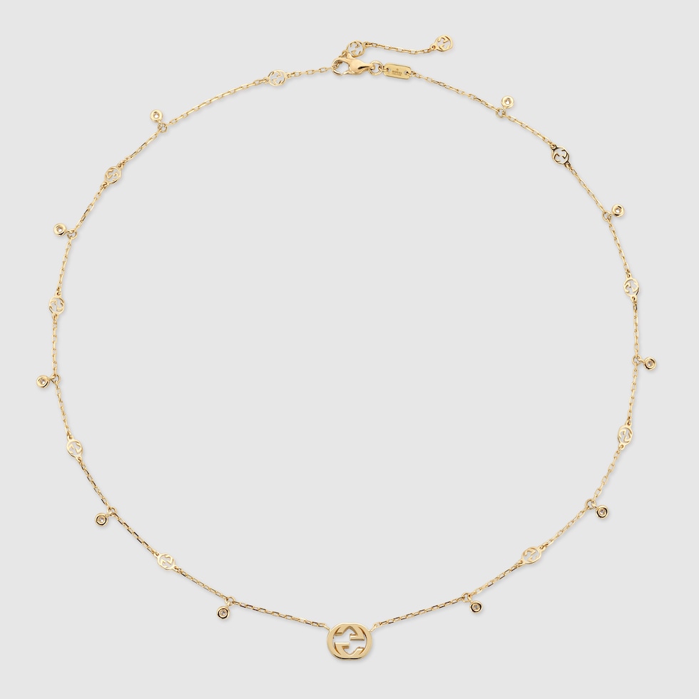 グッチ インターロッキング〕ネックレス ダイヤモンド 18Kゴールド