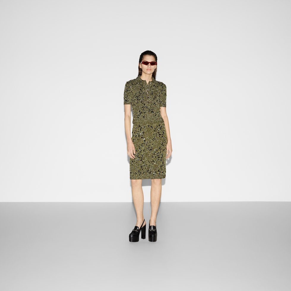 スカート GUCCI DARK GREEN VISCOSE AND TWEED BLEND SKIRT Tweed blend skirt in dark green | GUCCI® US