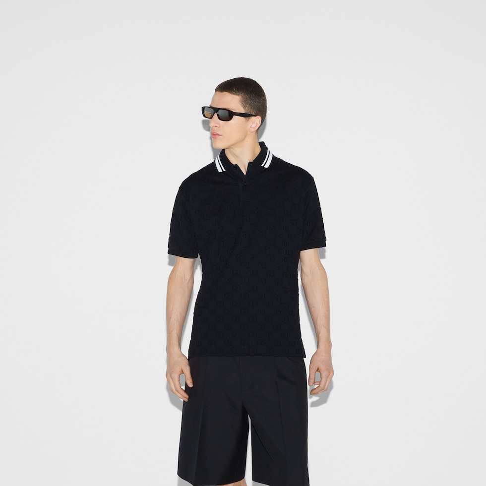 『GUCCI』グッチ (XS) GGストレッチ ポロシャツ GG ストレッチコットン ポロシャツブラック＆ホワイト | GUCCI公式