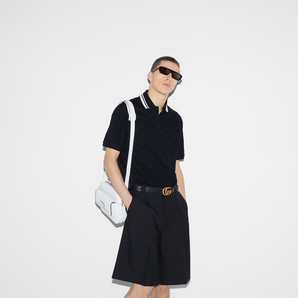 GG stretch cotton polo in black and white | GUCCI® SI
