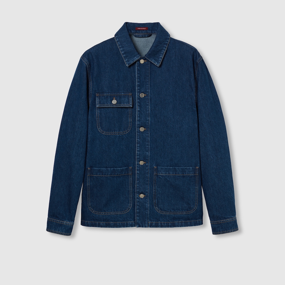 Lasered denim jacket in blue | GUCCI® US