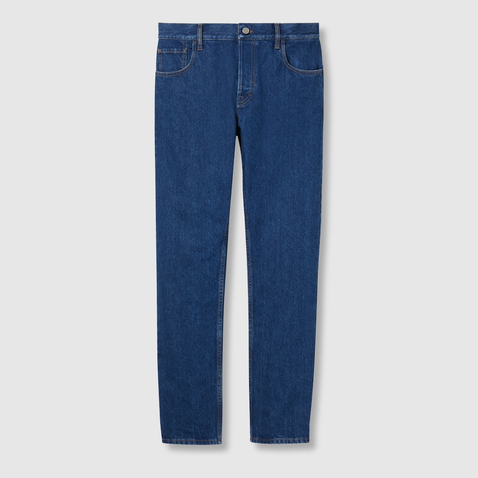 Gucci tapered denim pant with web on sale