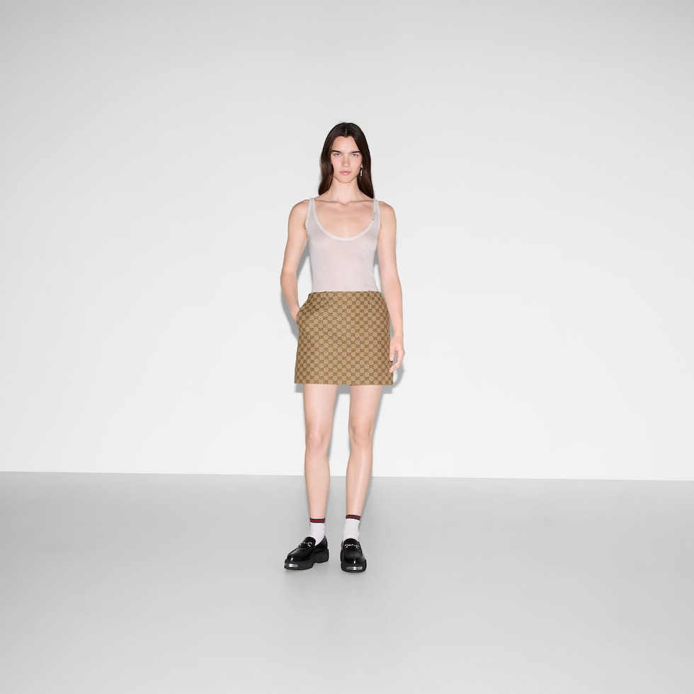 【関税込み】gucci 'GG' skirt GUCCI Leather-trimmed cotton-blend canvas-jacquard mini