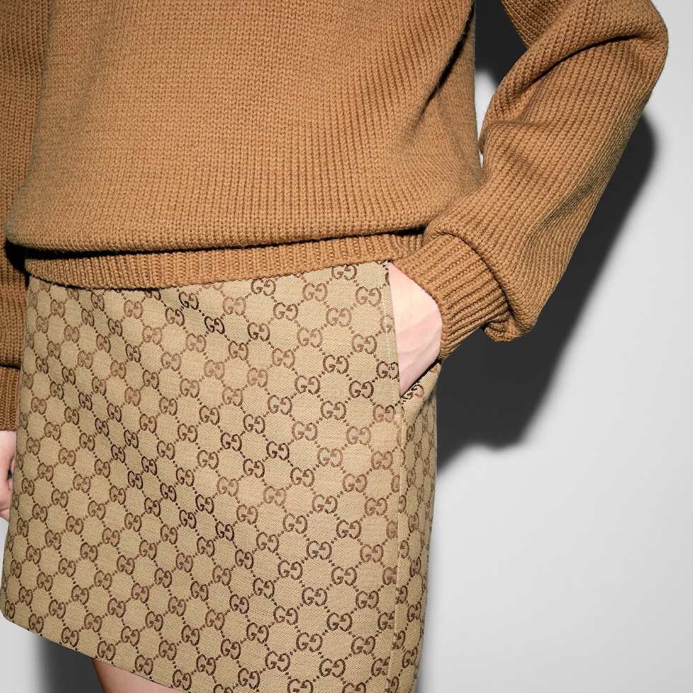 GG canvas mini skirt in camel and ebony | GUCCI® US