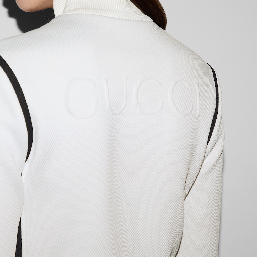 Jersey jacquard zip jacket in off white and black | GUCCI® SG