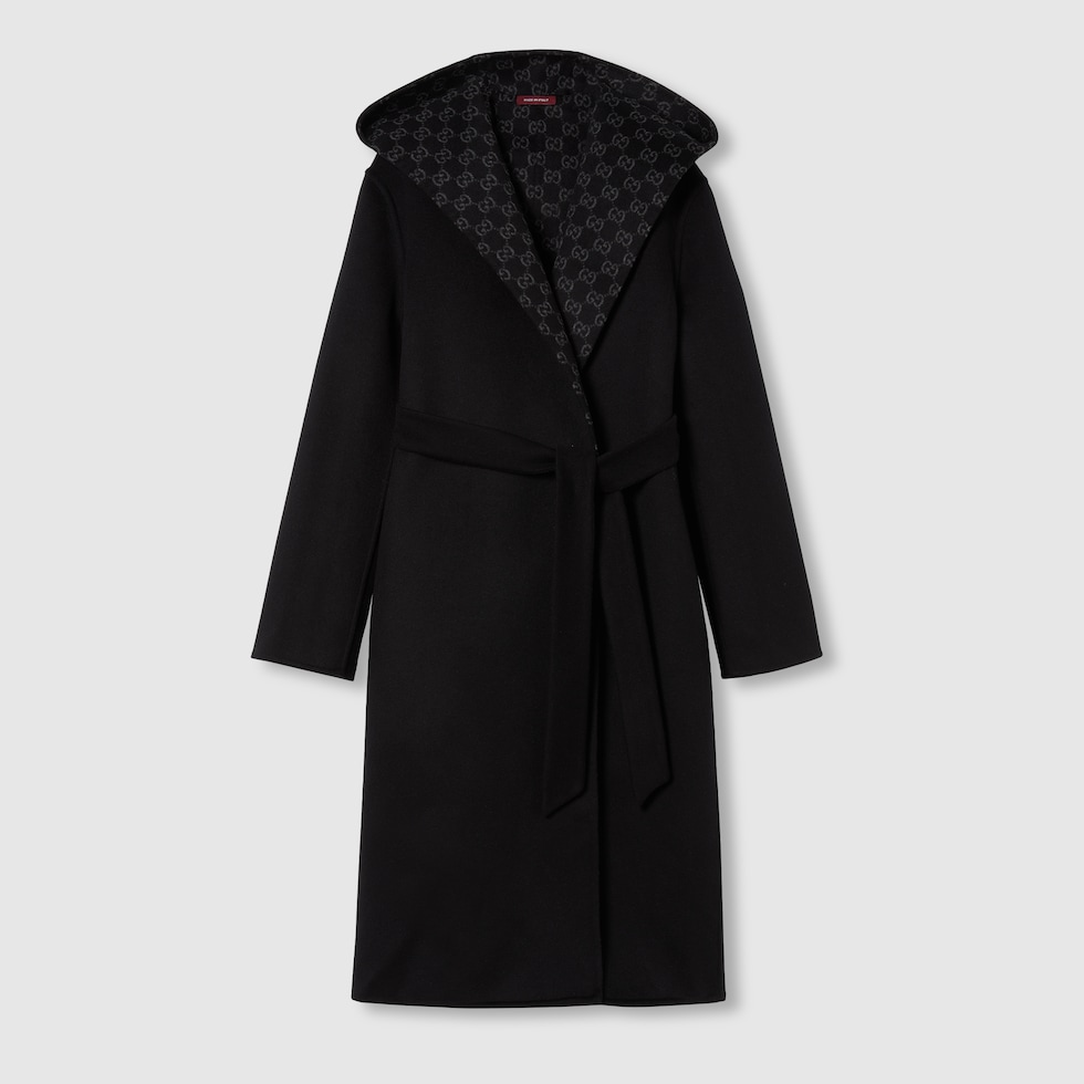 Reversible GG silk wool blend coat in black and grey | GUCCI® UK