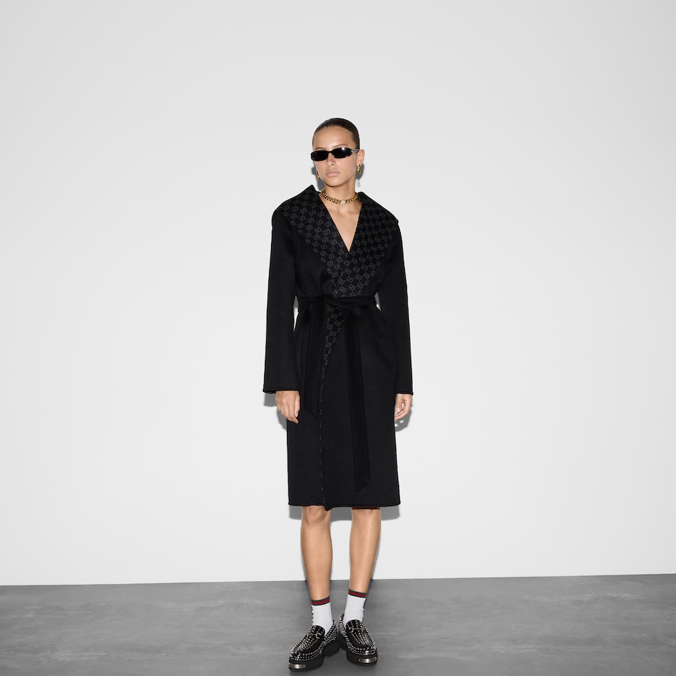 コート Wool and silk crepe coat with all-over GG motif Gucci Wool And Silk Crepe Coat With All-Over Gg Motif in