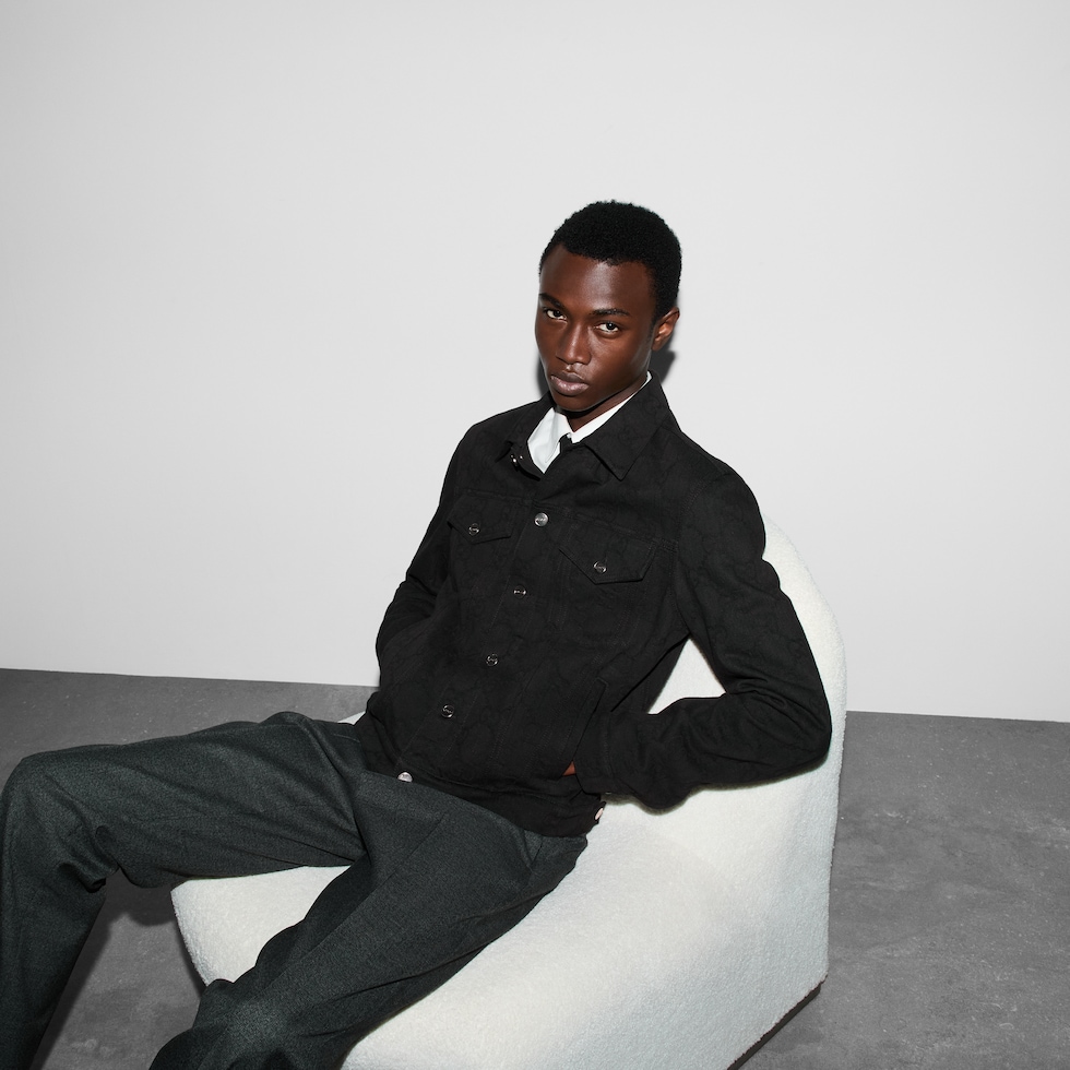 GG denim jacquard jacket in black | GUCCI® US