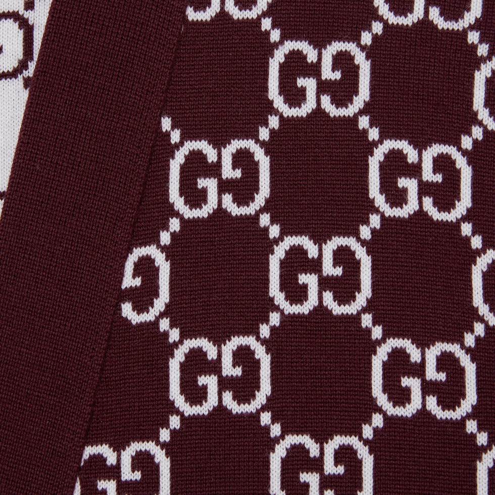 Reversible GG wool jacquard cardigan in bordeaux and white | GUCCI® US