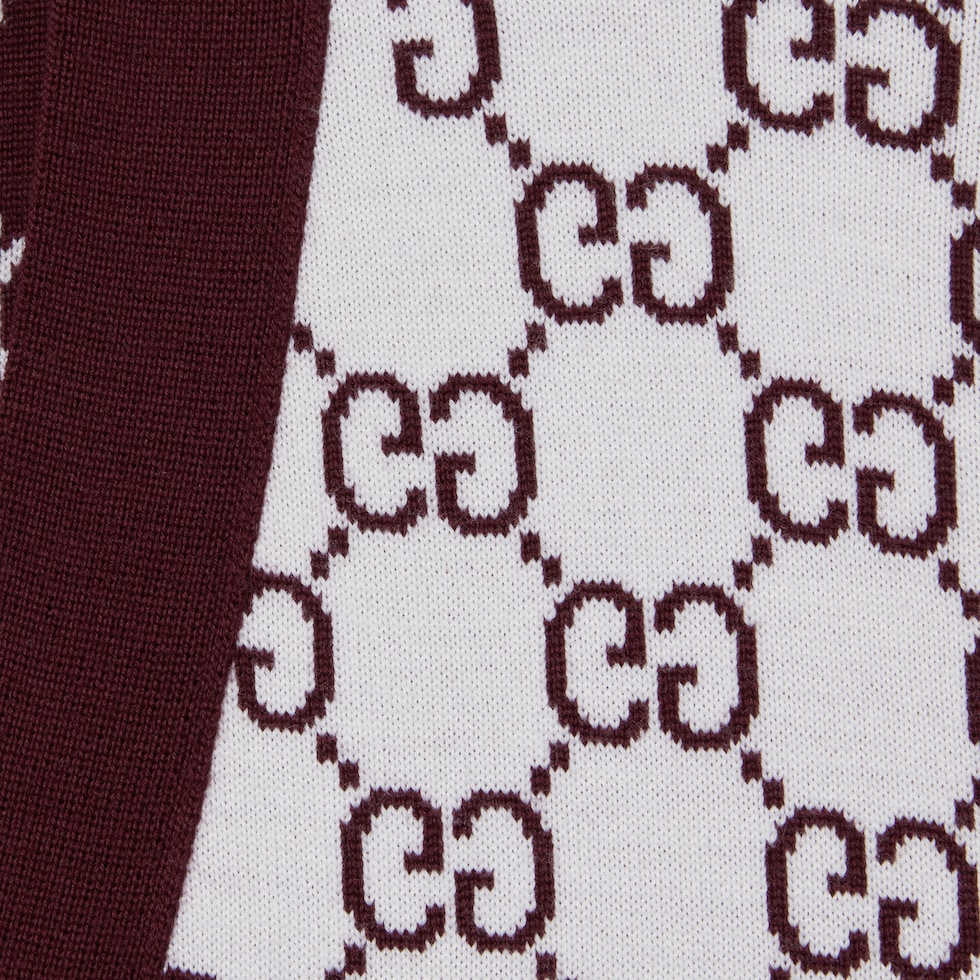 Reversible GG wool jacquard cardigan in bordeaux and white | GUCCI® US