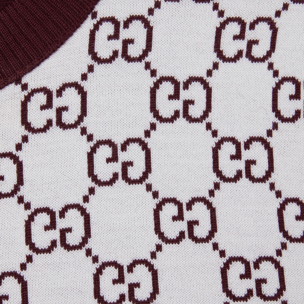 Reversible GG wool jacquard top in bordeaux and white