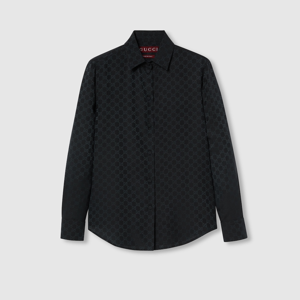 GUCCI グッチ シルクシャツ 54 GG silk twill shirt in blue and white | GUCCI® US
