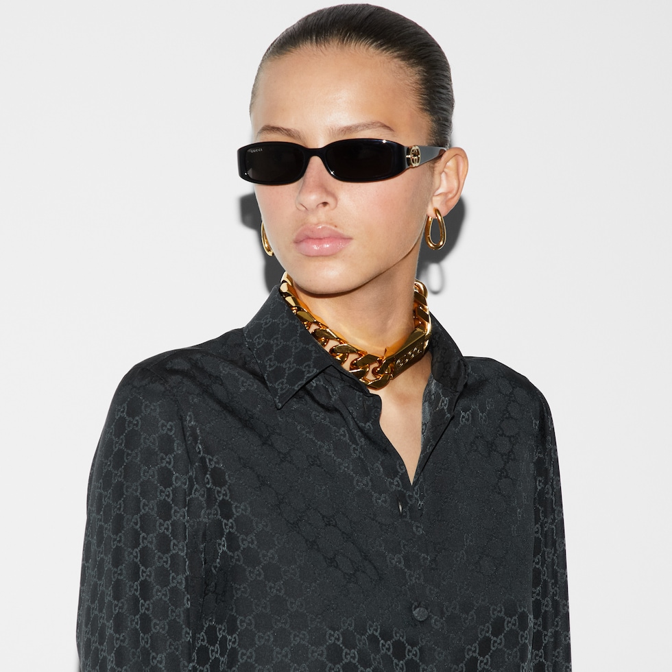 GG crêpe silk shirt in black | GUCCI® US