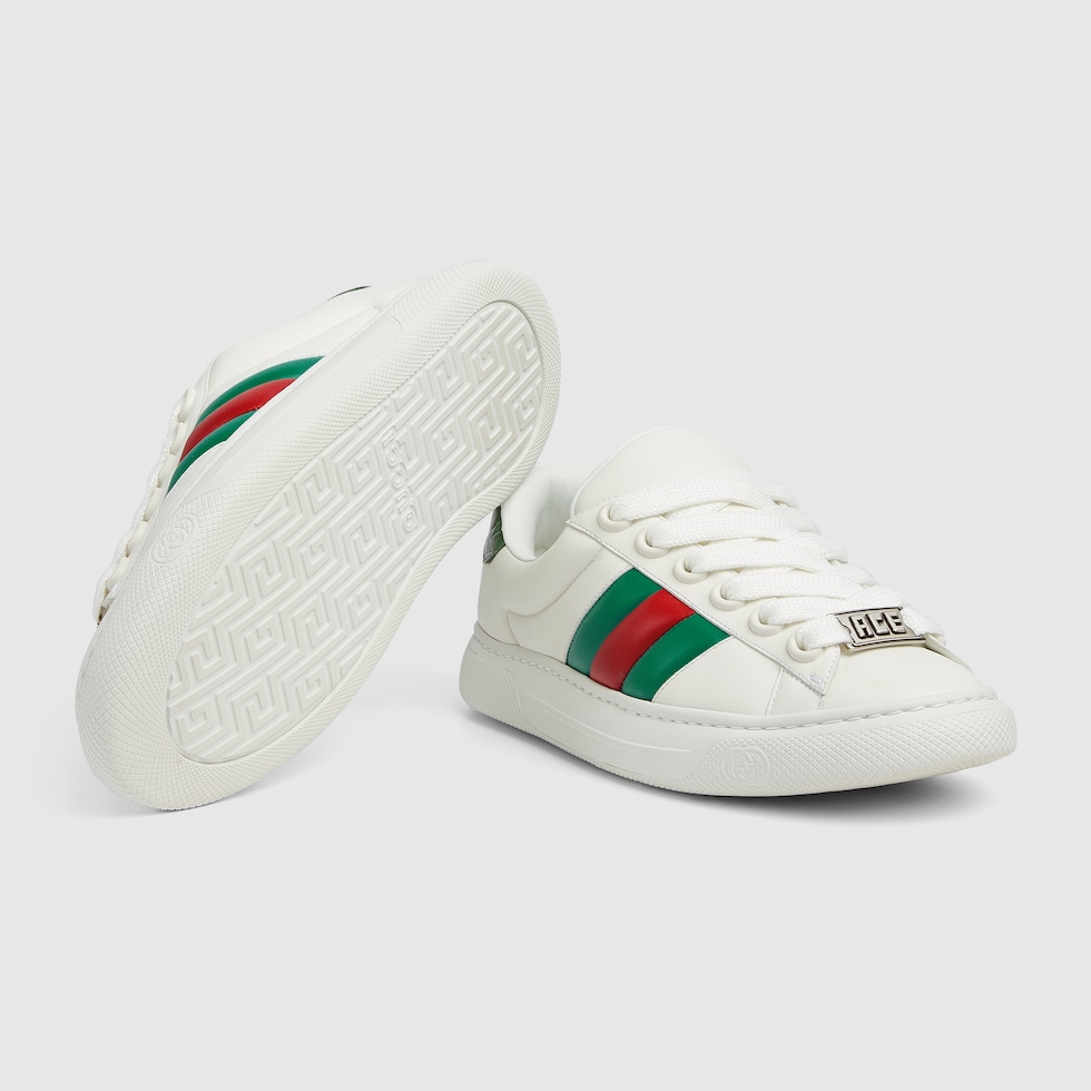 Gucci Ace Herrensneaker mit Web in weiBes Leder GUCCI DE