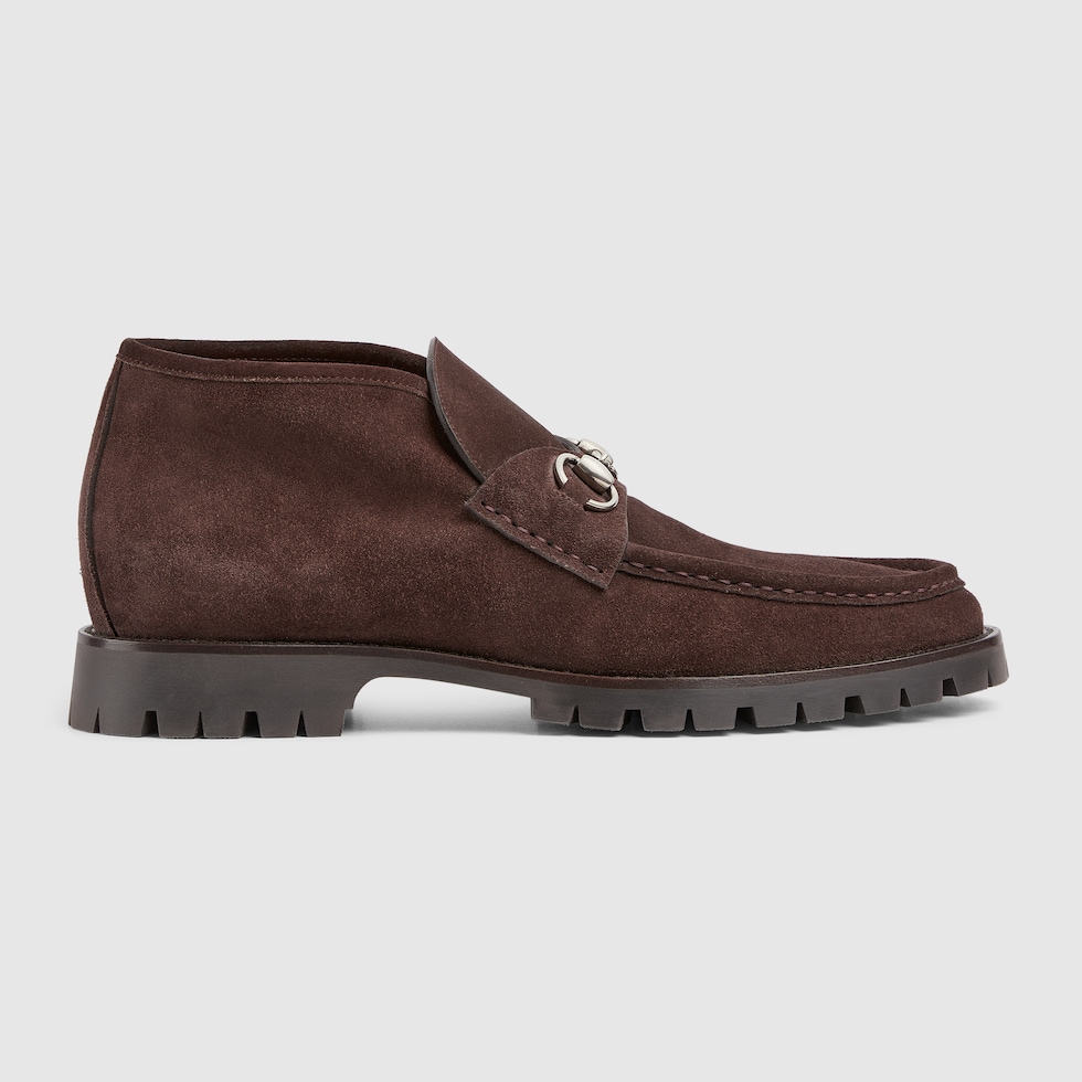 Men s ankle boot with Horsebit in dark brown suede GUCCI US