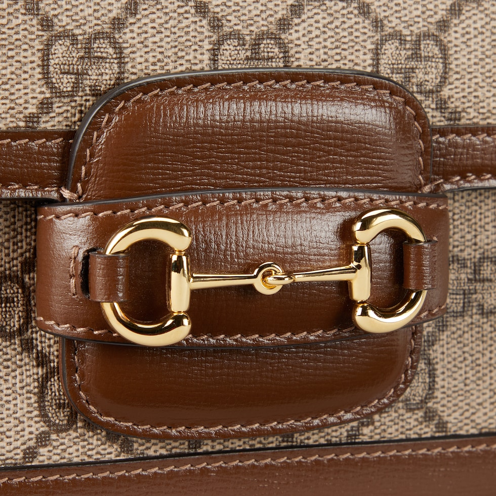 Gucci Horsebit 1955 Mini Tasche in beige und ebenholzfarbener Supreme GUCCI DE