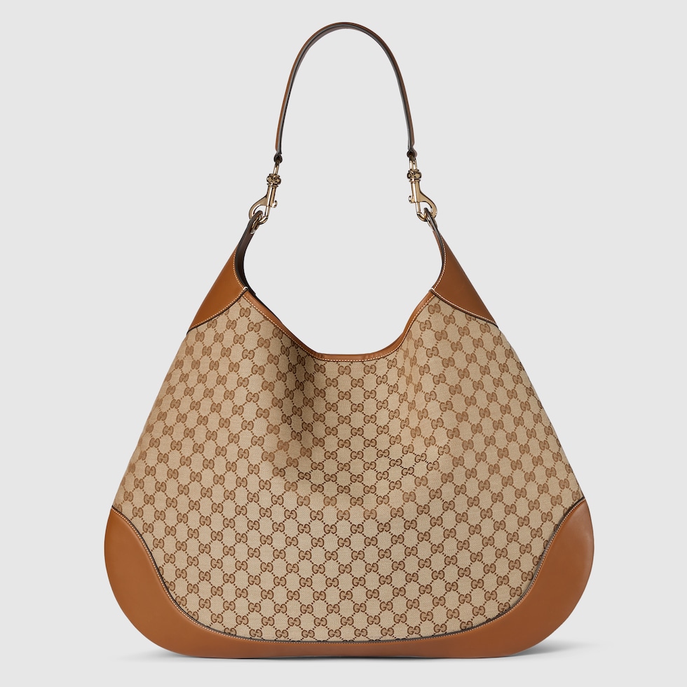 GroBe Gucci B Schultertasche in beigefarbener und dunkelbrauner Canvas GUCCI DE