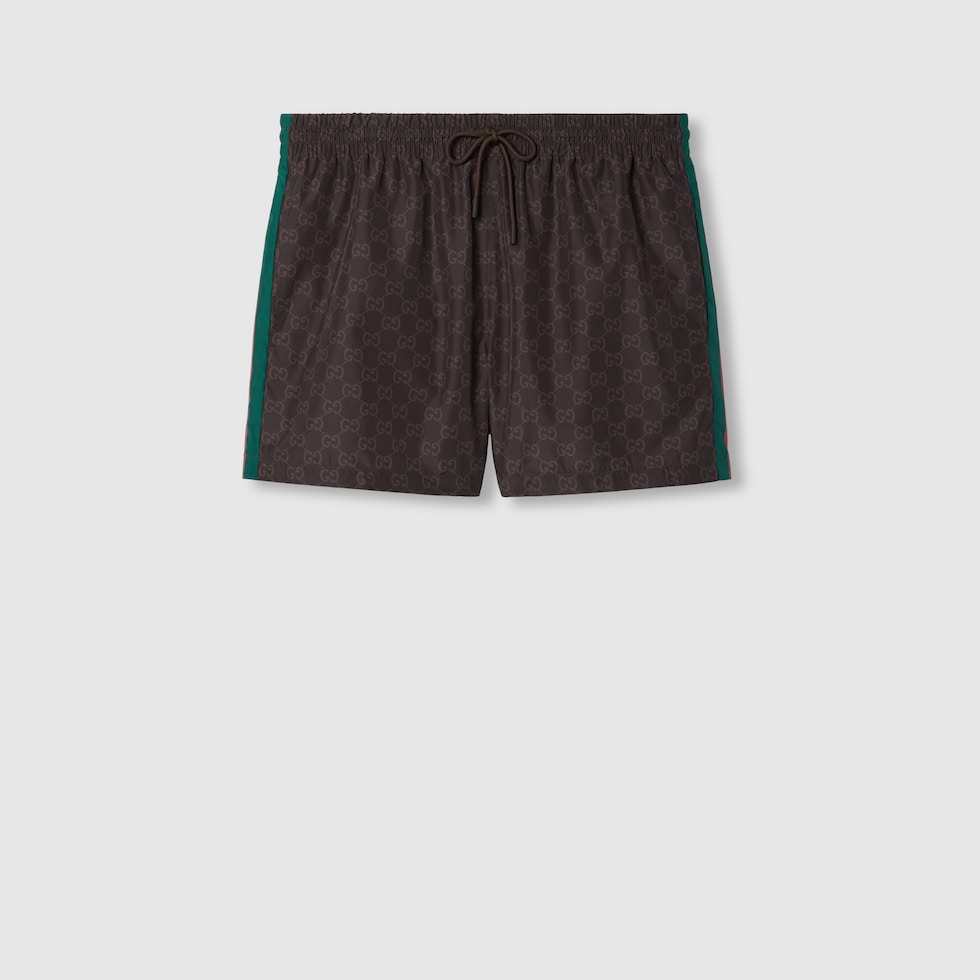 GG nylon swim short with Web in brown and dark brown | GUCCI® US