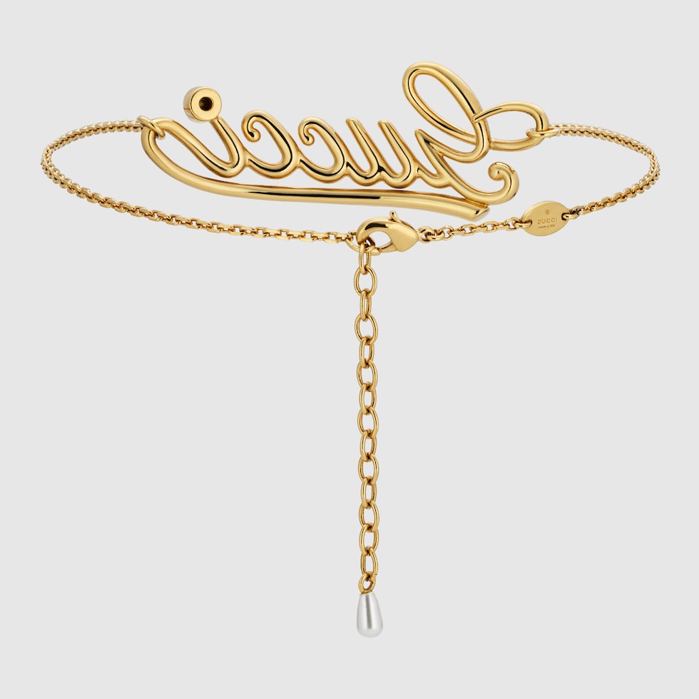 Choker necklace with Gucci script in yellow gold-toned metal
