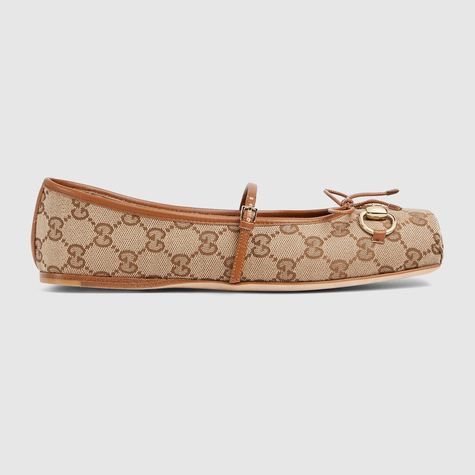 Women's Gucci Horsebit ballet flat in beige and dark brown