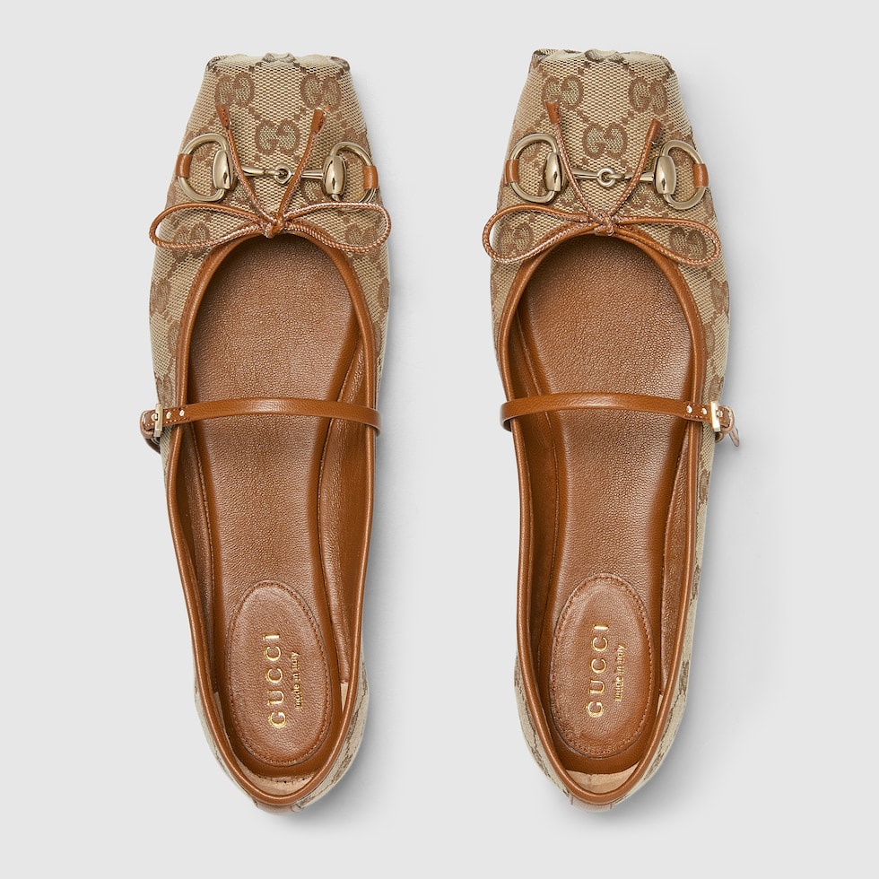 ★GUCCI★HORSEBIT ウィメンズ フラットバレエシューズ Women's Gucci Horsebit ballet flat in beige and dark brown