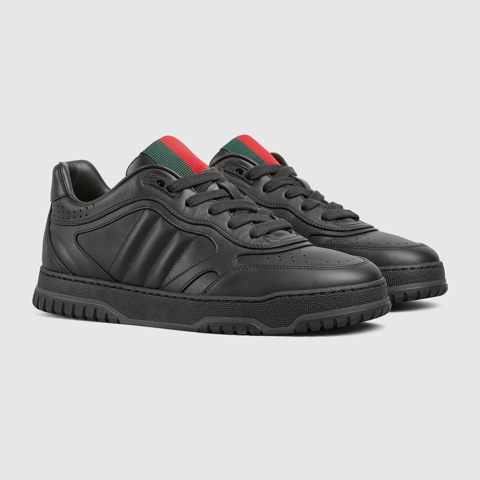 Men's Gucci Re-Web sneaker in black leather | GUCCI® US