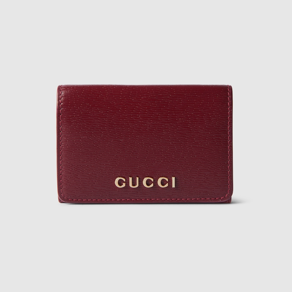 Card case with Gucci script in Rosso Ancora red leather