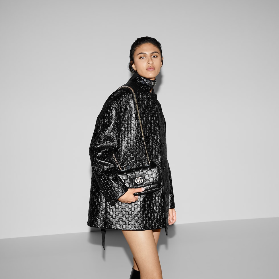 GG Milano small top handle bag in black GG leather | GUCCI® US
