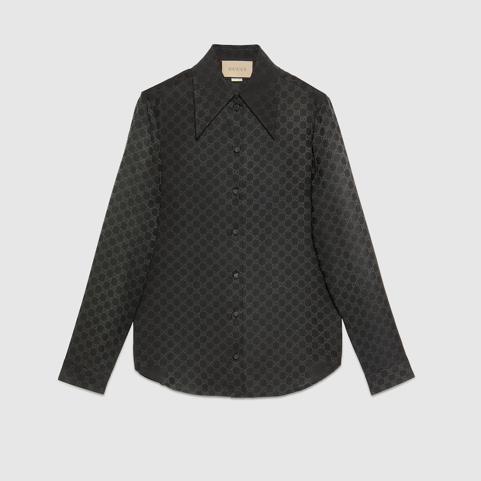 GUCCI 半袖 ロング丈 シルクシャツ GUCCI シルクツイル パジャマシャツ プリント入り | NET-A-PORTER