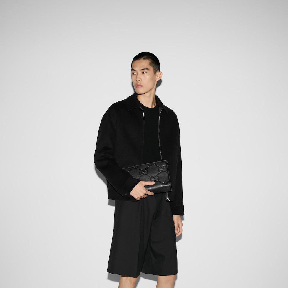 未使用品　GUCCI ブラック GGポーチ ジャンボ GG ミディアム ポーチ ブラック レザー | GUCCI公式