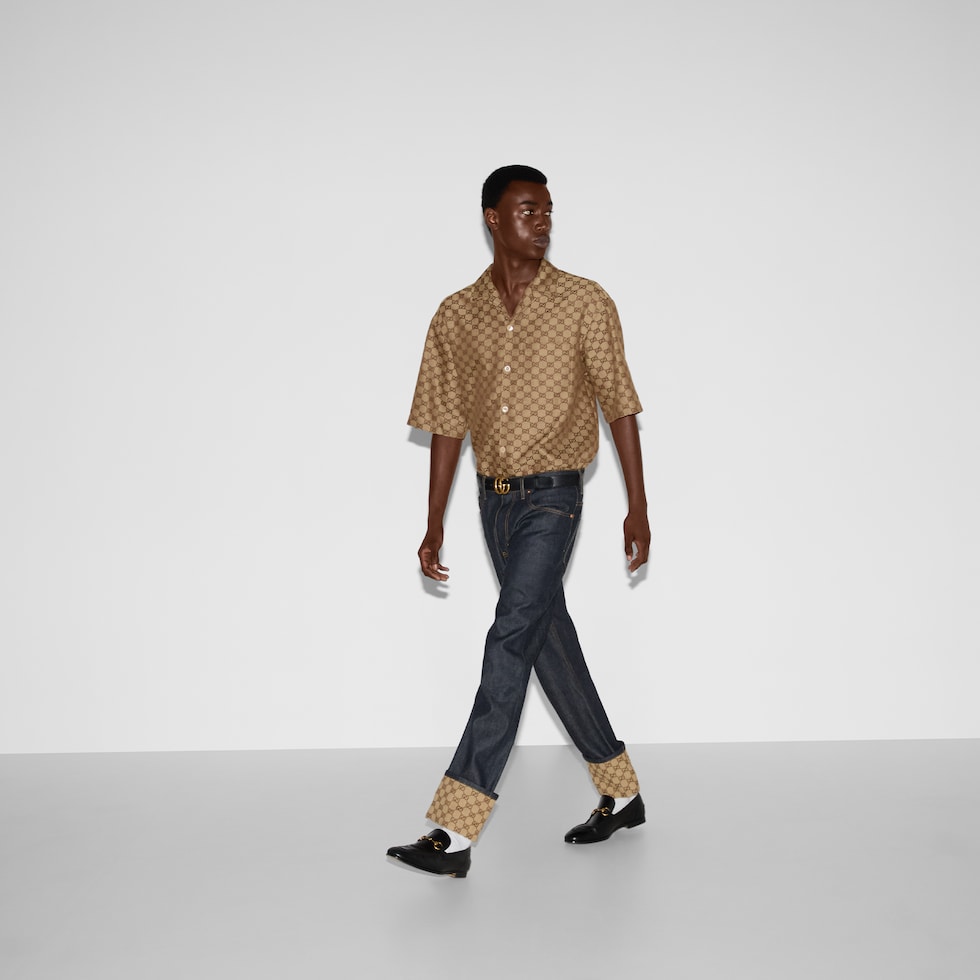 Gucci グッチ　メンズ　シャツ　美品 グッチ メンズ ウェアGGリネン ブレンド キャンバス シャツ