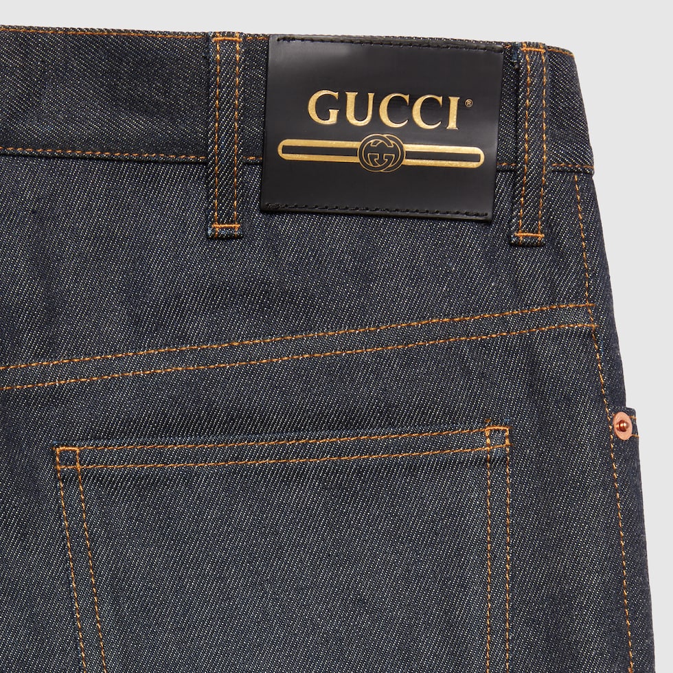 【ROMANTIC CROWN】23FW★ DENIM TEXTURE PANTS Denim pant with cuffs in dark blue | GUCCI® US