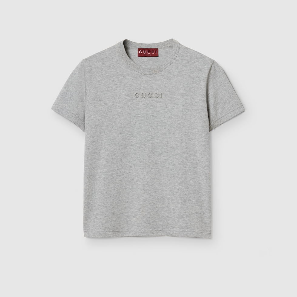 Cotton jersey embossed T-shirt in grey mélange | GUCCI® US