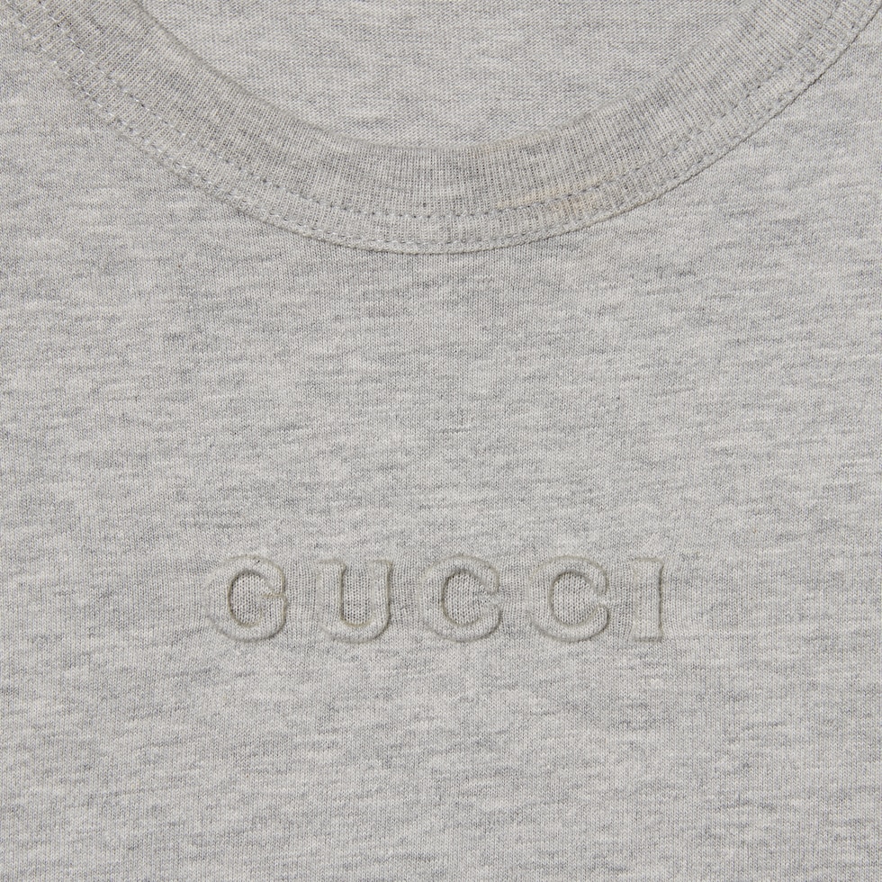Cotton jersey embossed T-shirt in grey mélange | GUCCI® US