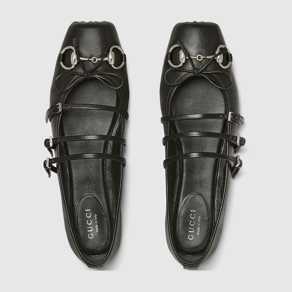 Women's Gucci Horsebit ballet flat in black leather | GUCCI® US