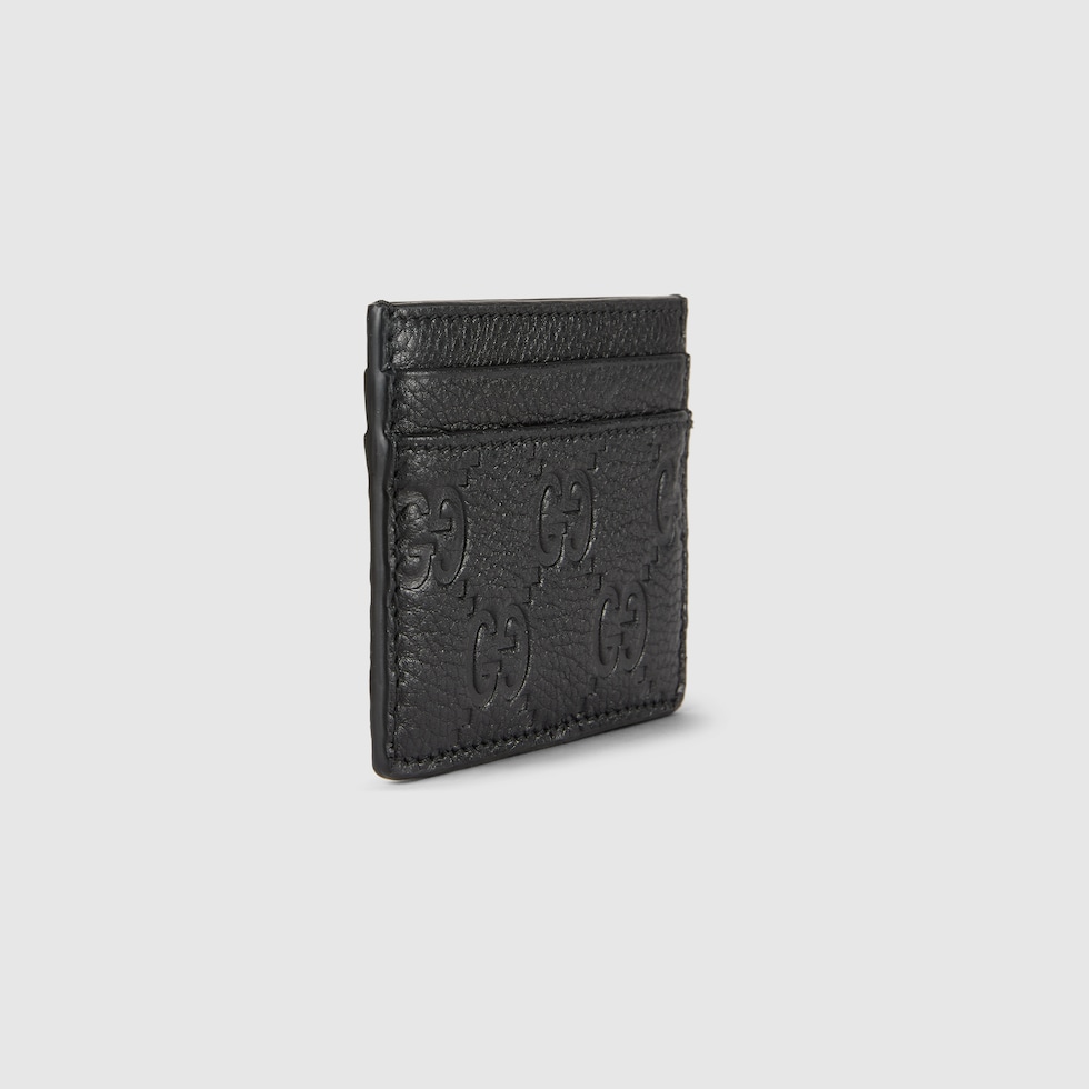 GG Emblem card case in black leather | GUCCI® US