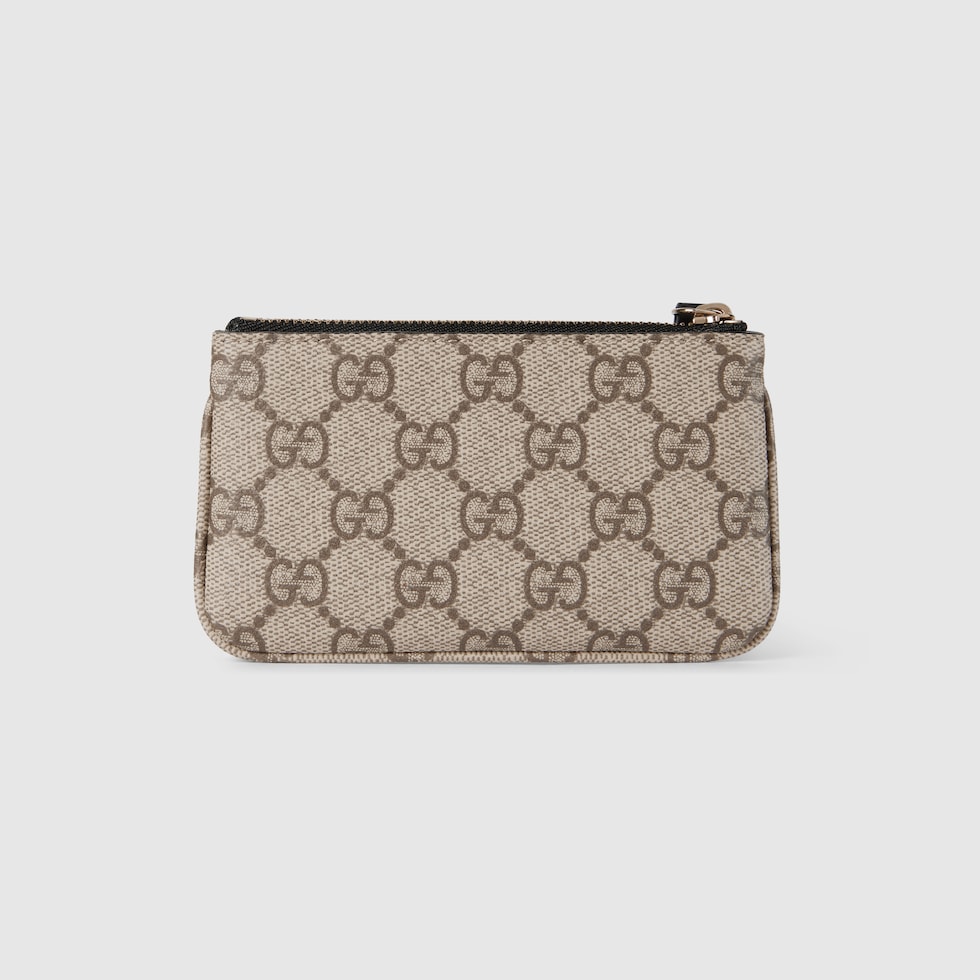 GG Emblem key pouch in beige and dark brown fabric | GUCCI® US
