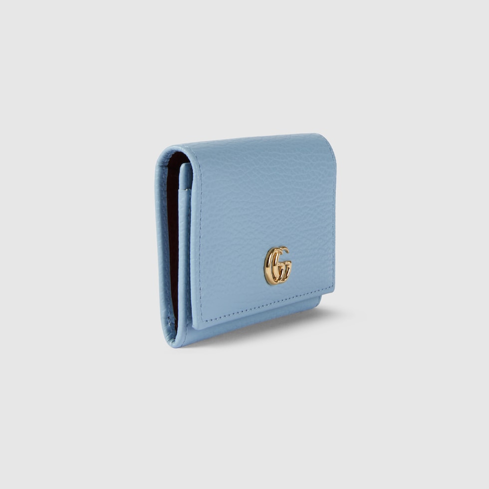 Bi-color GG Marmont card case in light blue leather | GUCCI® US