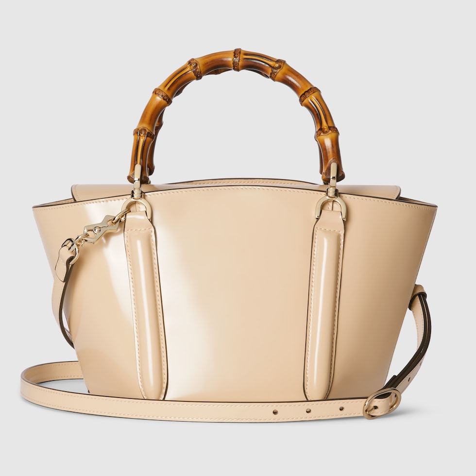 Kleiner Shopper mit Bambusgriff in hellbeigefarbenes Leder GUCCI BE